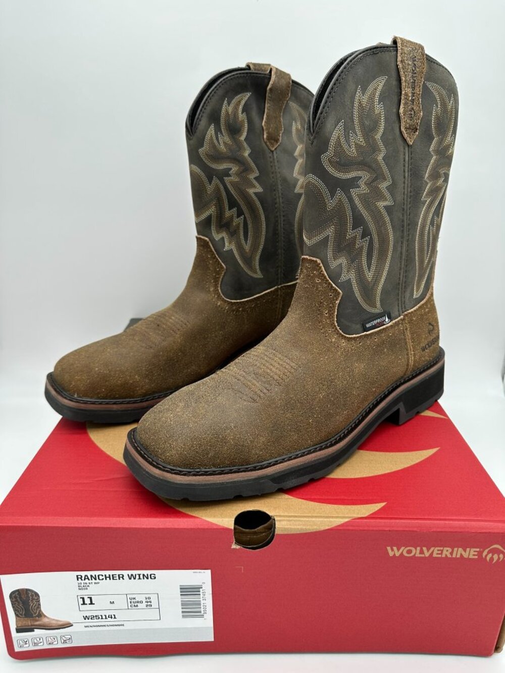Wolverine Men's 10" Rancher Wing Steel Toe Waterproof Work Boot Size 11 Black